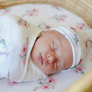 Baby Swaddle Blanket and Beanie Set - Pincushion Protea