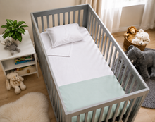 Babes & Kids | White and Sage Cot Duvet Cover Set
