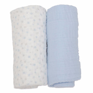 100% Cotton Muslin Cloth/Swaddle Blanket Gift Set (blue) - Babes & Kids Cot Baby Bedding