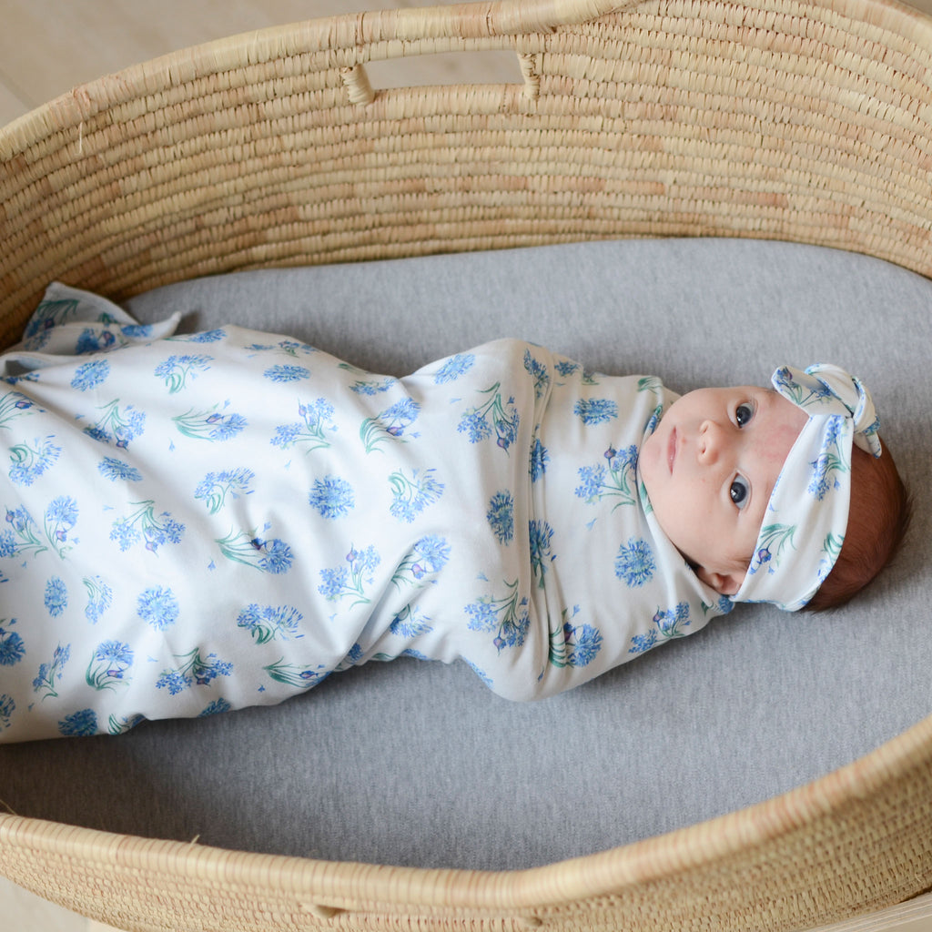 Baby Swaddle Blanket and Headband Set Agapanthus Babes & Kids Cot