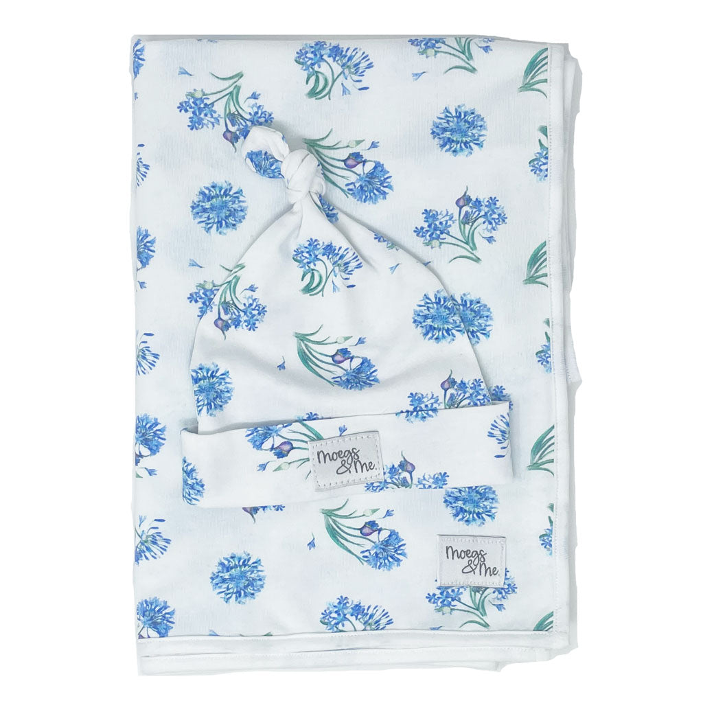 Baby Swaddle Blanket and Beanie Set - Agapanthus