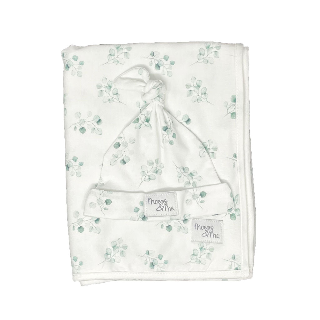 Baby Swaddle Blanket and Beanie Set - Eucalyptus