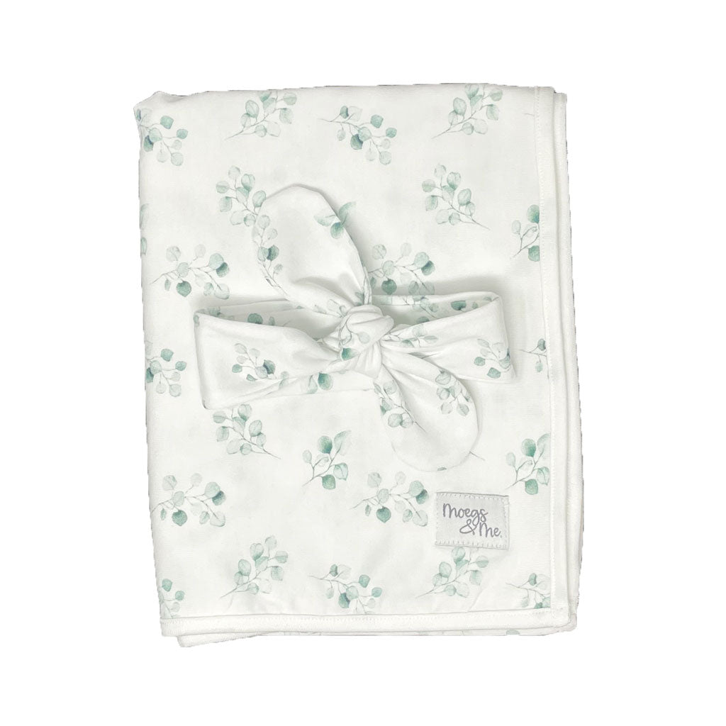 Baby Swaddle Blanket and Headband Set - Eucalyptus