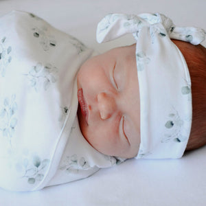 Baby Swaddle Blanket and Headband Set - Eucalyptus