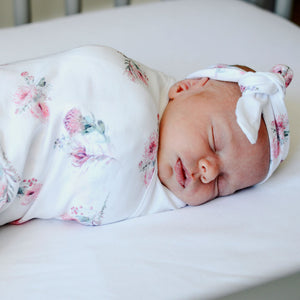 Baby Swaddle Blanket and Headband Set - Pincushion Protea