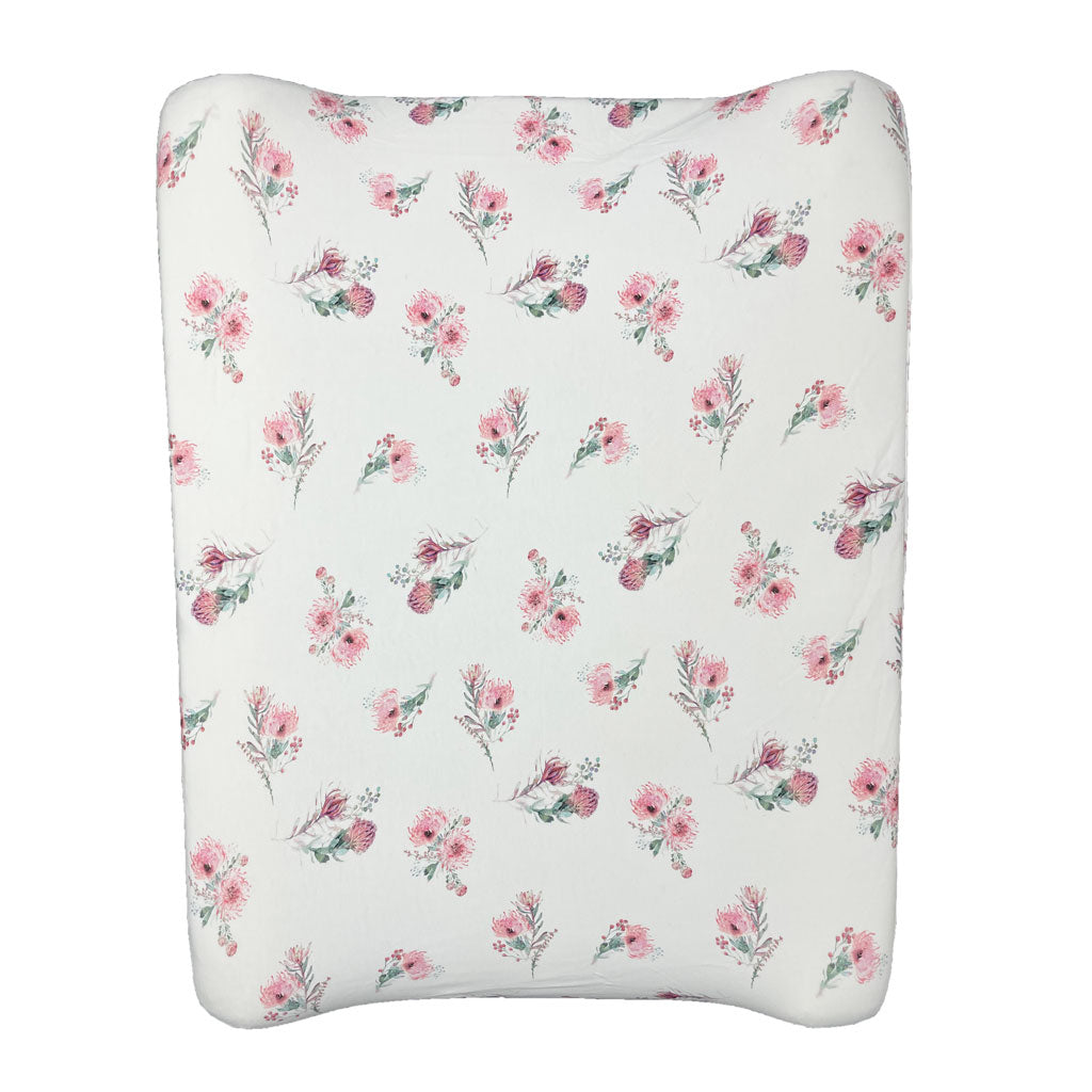 Moegs & Me | 2 in 1 Moses Basket Fitted Sheet / Changing Mat Cover - Pincushion Protea
