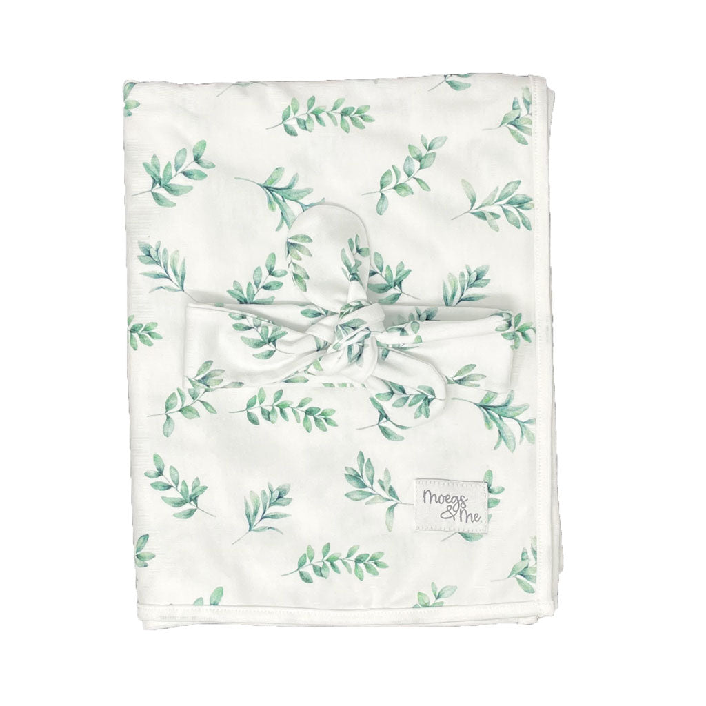 Baby Swaddle Blanket and Headband Set - Sage Leaf