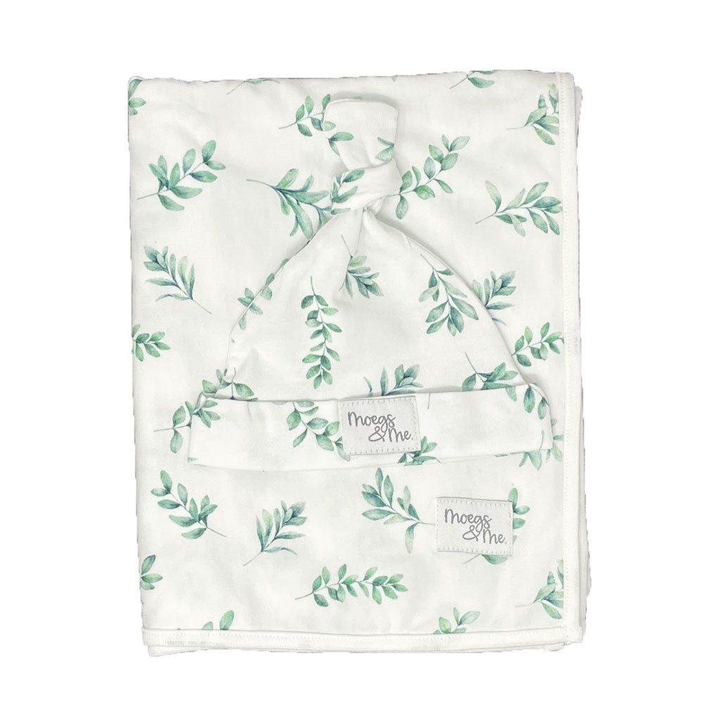 Baby Swaddle Blanket and Beanie Set - Sage Leaf