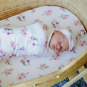 Baby Swaddle Blanket and Beanie Set - Pincushion Protea